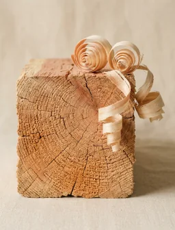 A block of cedar with wood shavings
